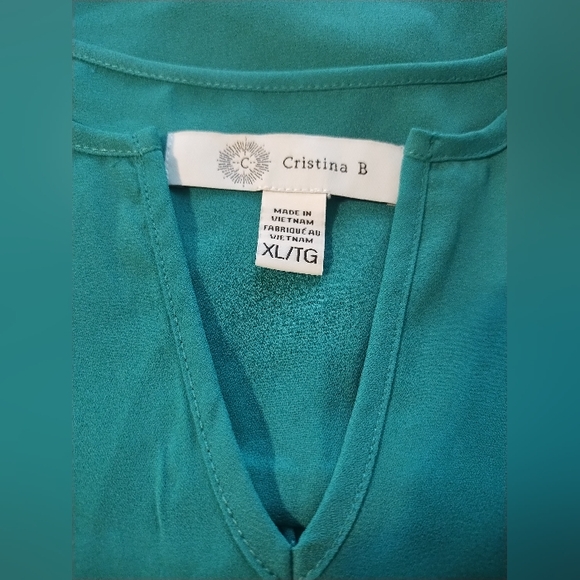 Christina B Turquoise Long Sleeve V-Neck Blouse, Size XL, High-Low Style - Picture 4 of 7